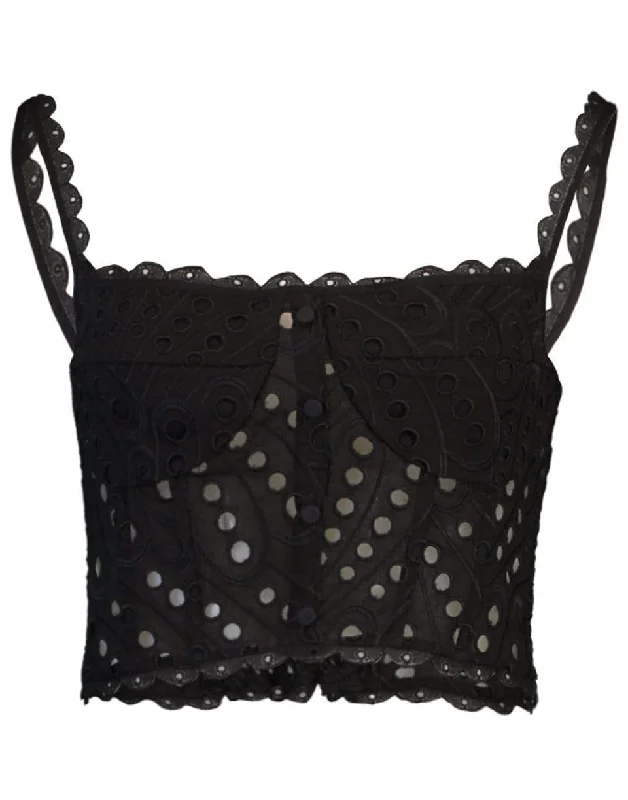 Tessa Cropped Eyelet Top - Black