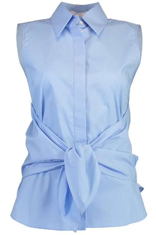 Front Tie Sleeveless Shirt - Oxford