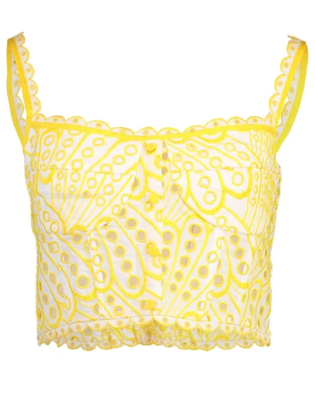 Tessa Cropped Eyelet Top - Yellow