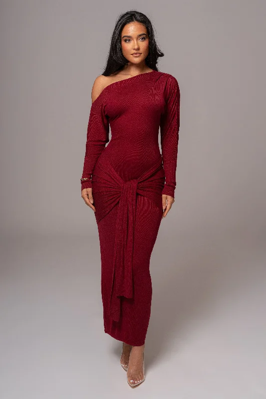 Burgundy Dawn Drape Maxi Dress