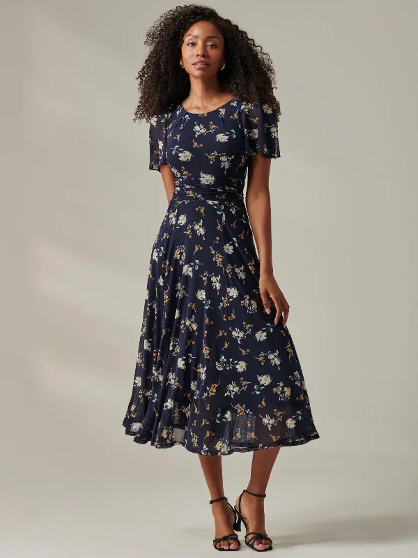 Harlie Floral Mesh Maxi Dress, Navy Floral