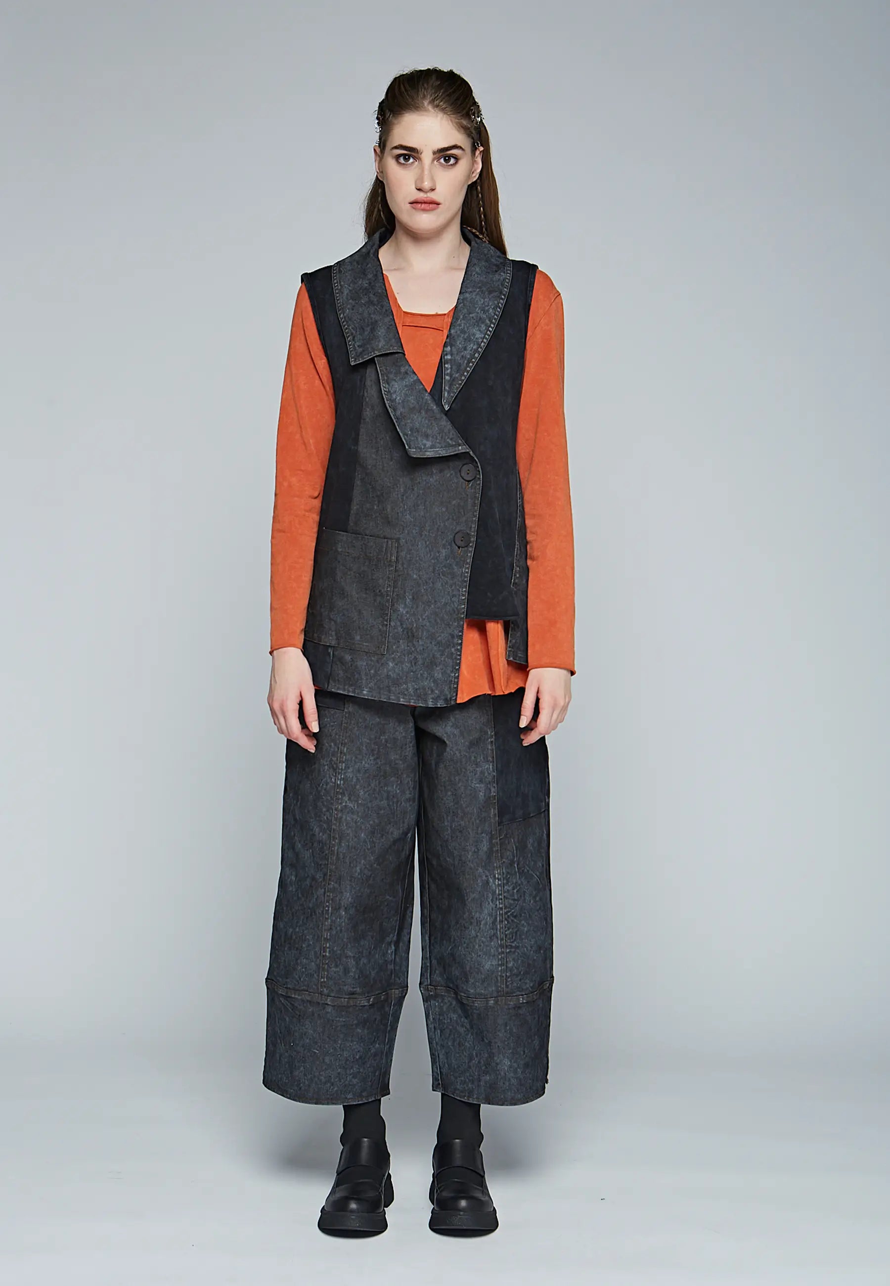 DUNE Loose, eco-friendly washed, cotton jersey & denim blended pants