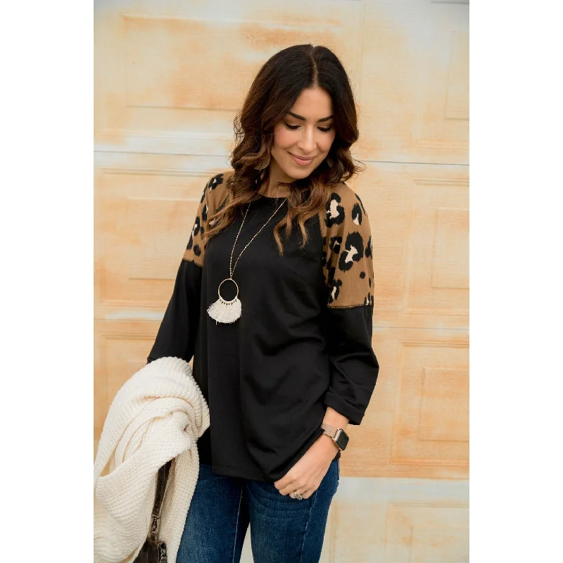 Leopard Top 3/4 Sleeve Sweatshirt