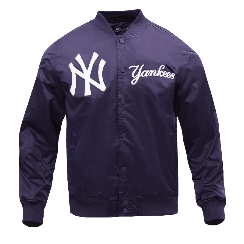 MLB NEW YORK YANKEES CHEST HIT MEN'SLOGO SATIN JACKET (MIDNIGHT NAVY)