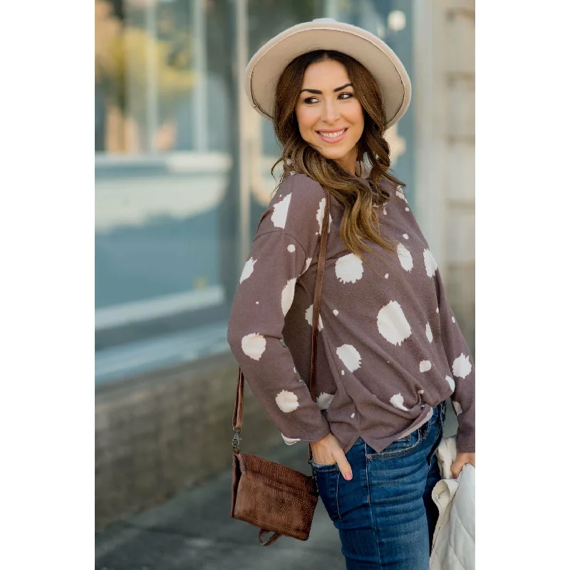 Brushed Dot Cowl Neck Sweatshirt