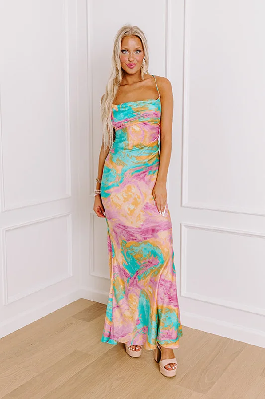 Sunset Sangria Satin Maxi Dress in Pink