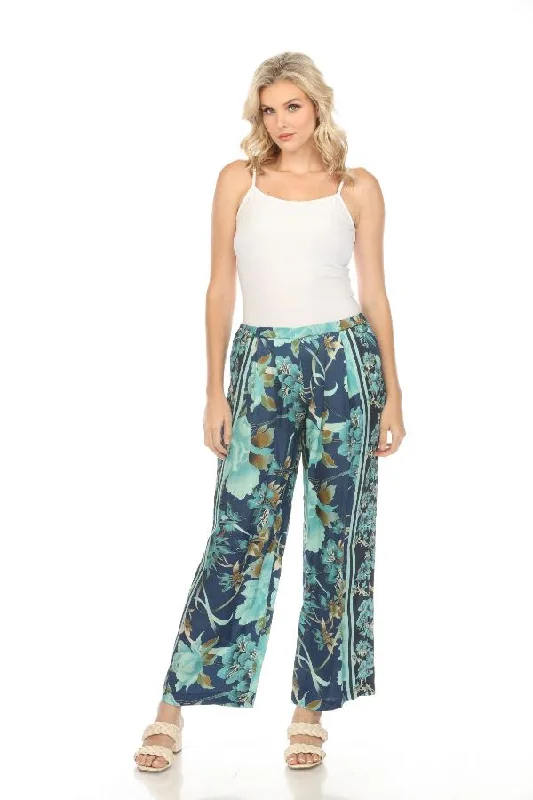 Johnny Was Blue Terri Pleated Floral Pants Boho Chic C64224B7