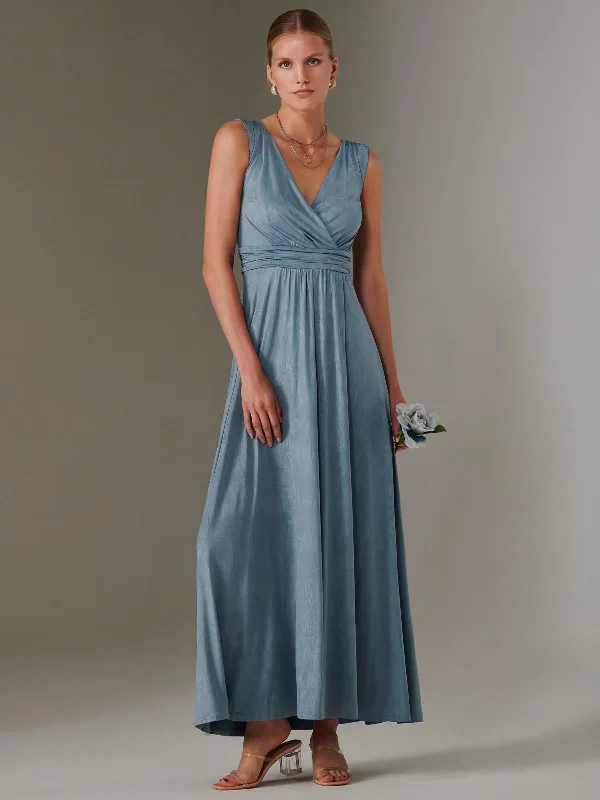 Ella Wrap Bodice Jersey Maxi Dress, Steel Blue