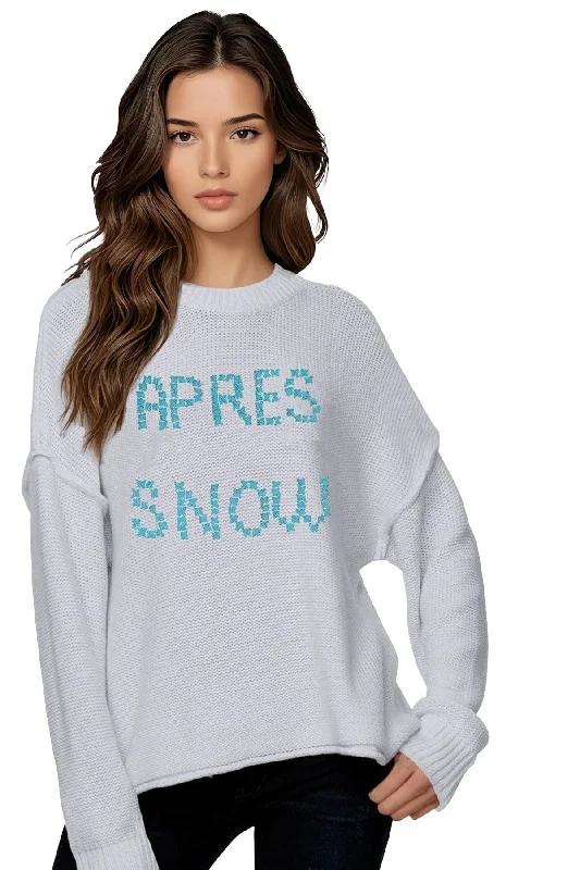 Chunky Cotton Blend Pullover Sweater- Cross Stitch "APRÈS SNOW" hand embroidery