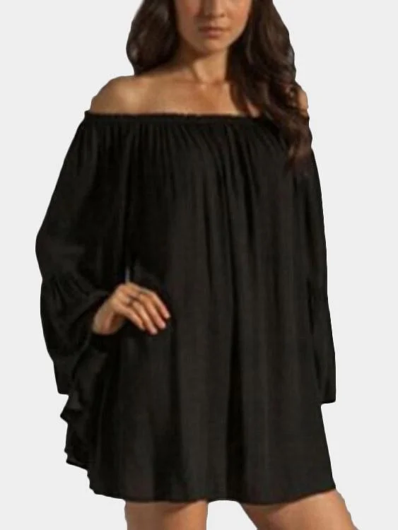 Wholesale Black Off The Shoulder Long Sleeve Fashion Mini Dress