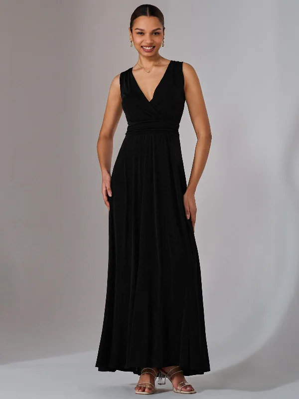 Ella Wrap Bodice Jersey Maxi Dress, Black