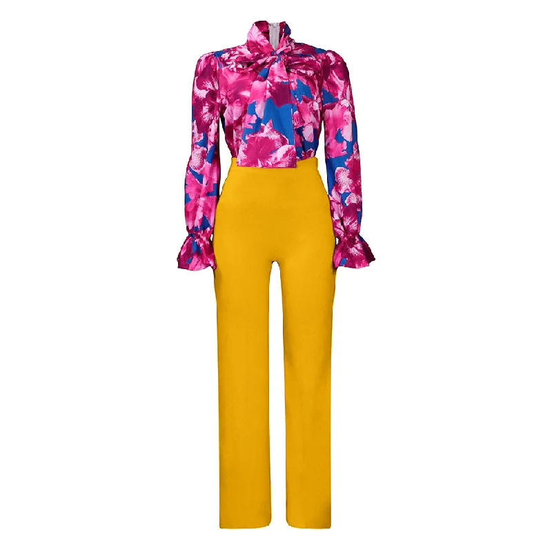 Rose red clothes + yellow pants