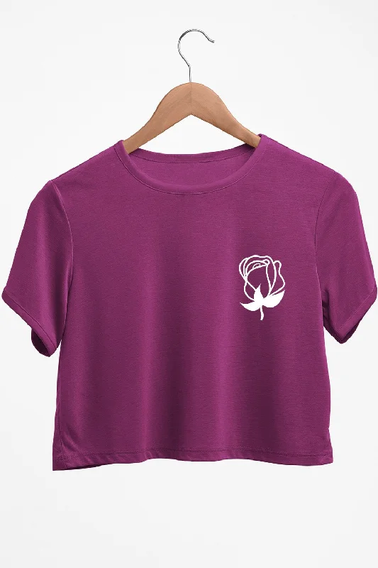 Pocket Rose Graphic Printed Purple Crop Top