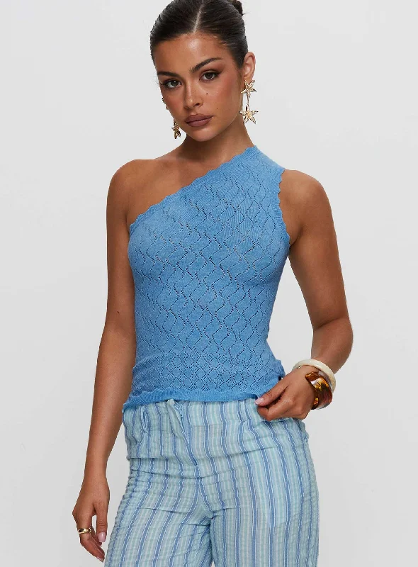 Crosbie One Shoulder Knit Top Blue