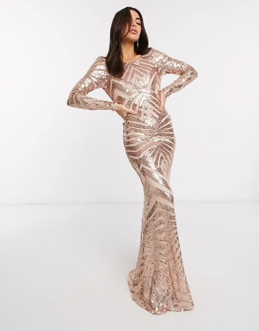 Champagne Sequin Open Back Dress