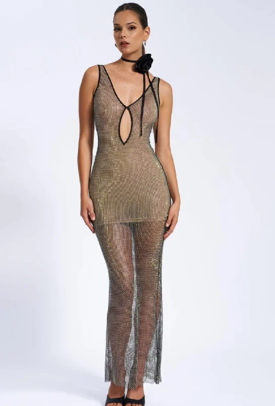 QUAY MESH RHINESTONE MAXI DRESS