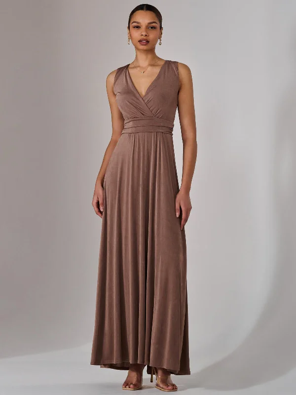 Ella Wrap Bodice Jersey Maxi Dress, Taupe