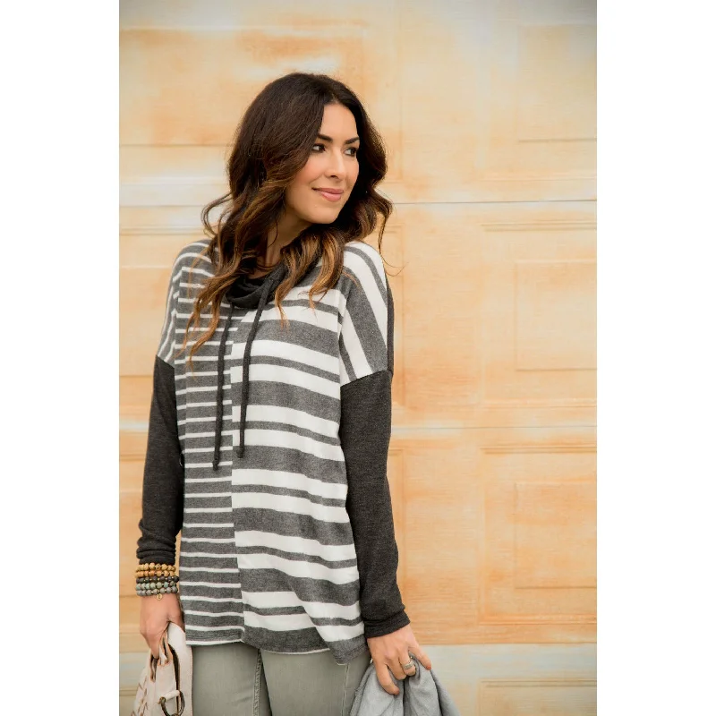 Mixed Stripe Cowl Neck Sweatshirt