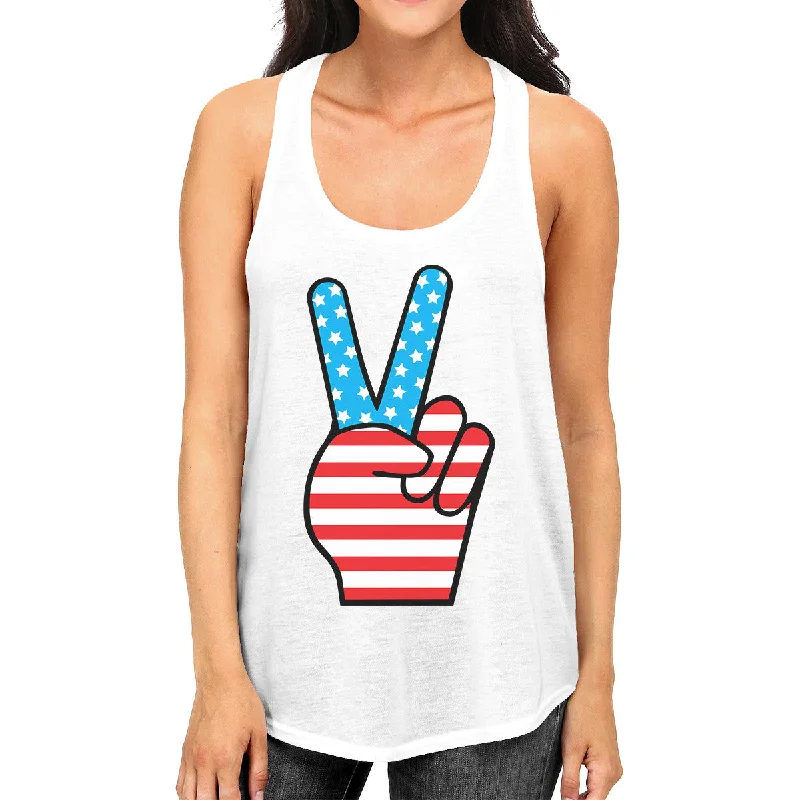 Peace Sign American Flag Unique Independence Day Tank Top For Her