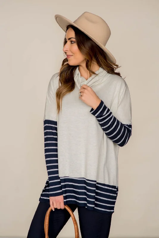 Trimmed Cowl Neck Sweatshirt