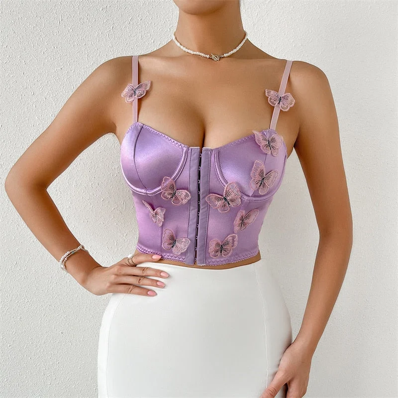 BerriesJam - 2024 Stain Butterfly Appliques Y2K Corset Top