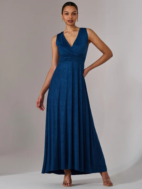 Ella Wrap Bodice Jersey Maxi Dress, Navy