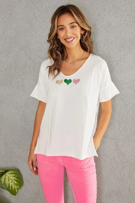 The Glitter Heart Print Cotton Top