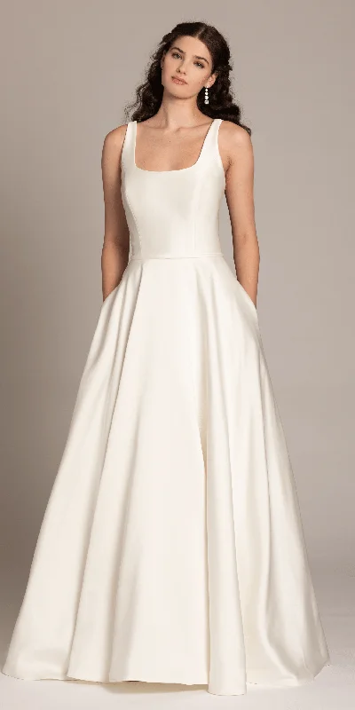 Square Neck Satin Ballgown with Pockets