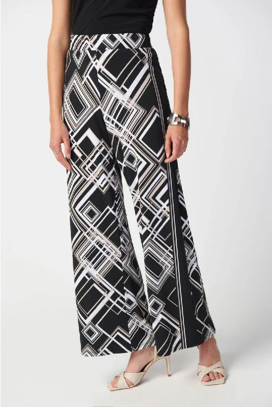 Joseph Ribkoff Black/Multi Geometric Print Pull On Wide Leg Pants 241072