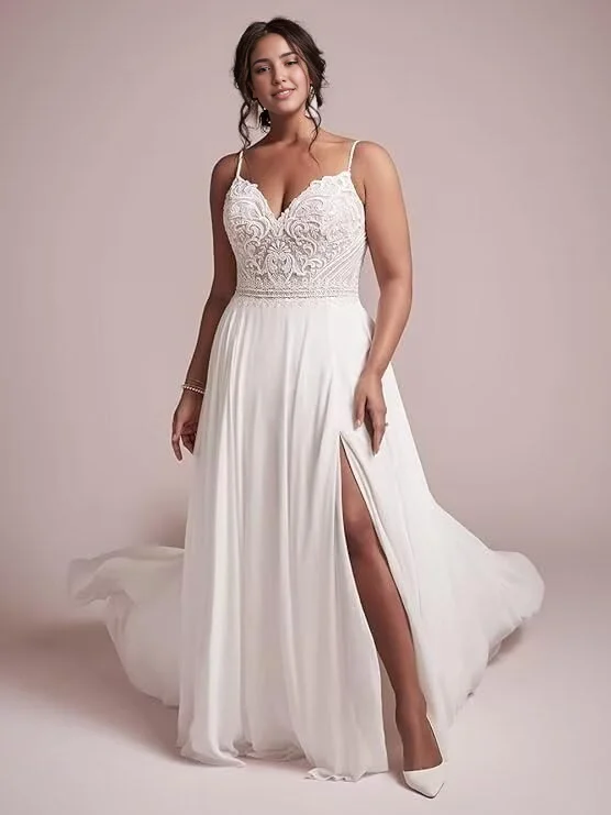 DingJiDress Wedding Dress A-line Beach Boho Lace Applique Bride Chiffon Formal Women's Dresses