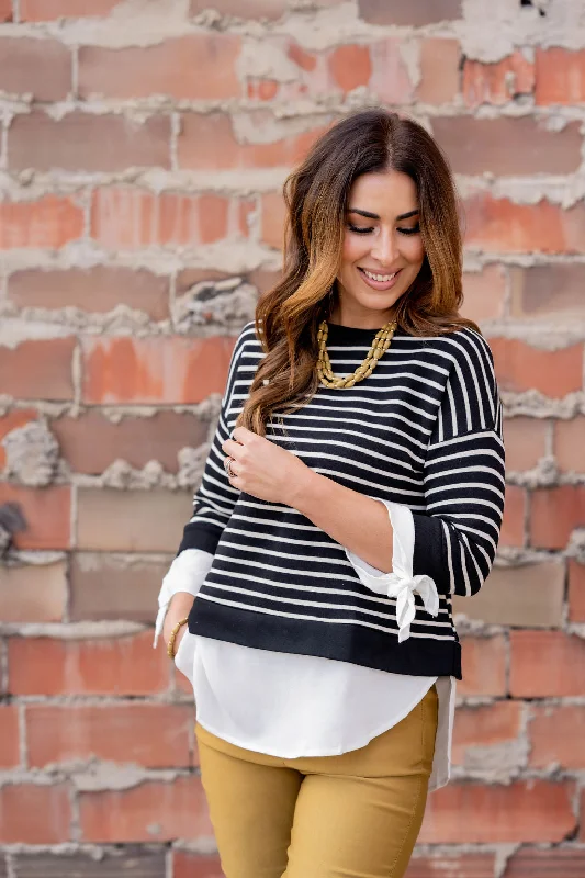 White Striped Blouse Bottom Sweatshirt