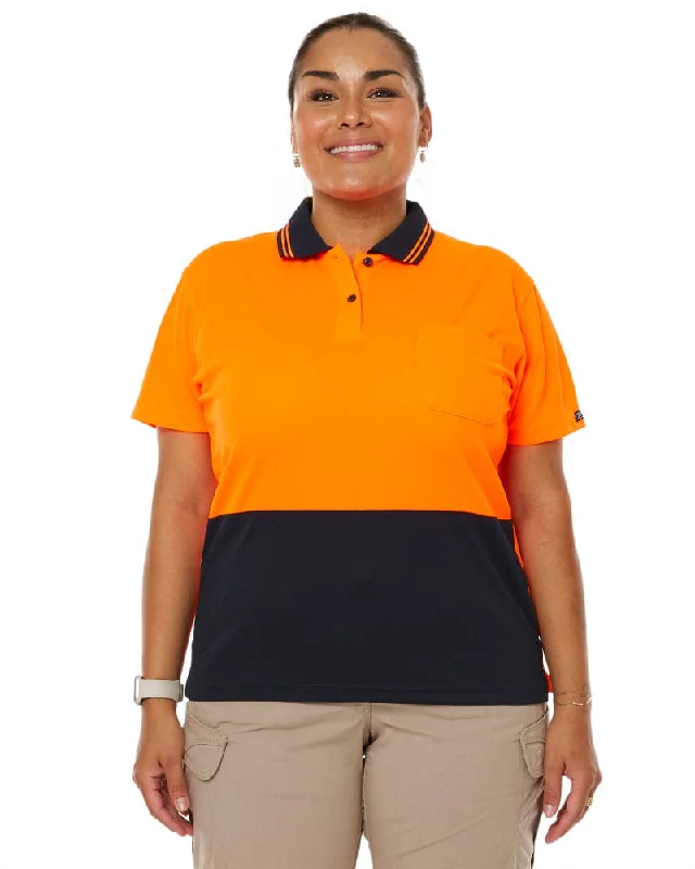 Ladies Hi Vis SS Polo - Orange/Navy