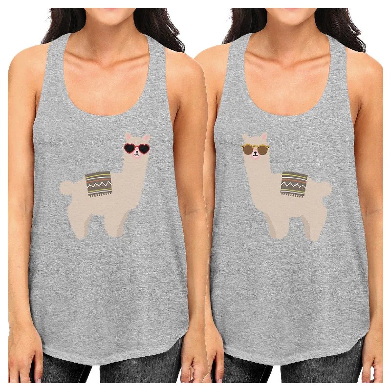 Llamas With Sunglasses BFF Matching Grey Tank Tops