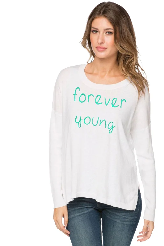 Zen Jane Drop Shoulder Crew "Forever Young" Embroidery