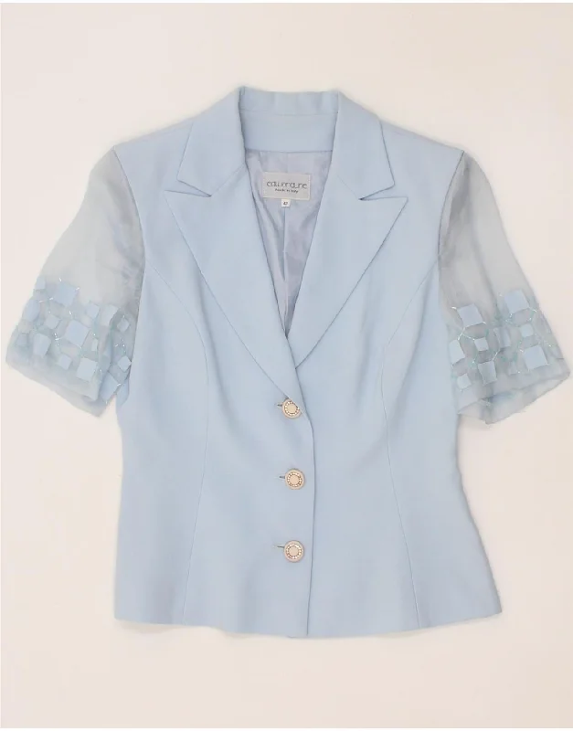 VINTAGE Womens Short Sleeve 3 Button Blazer Jacket IT 42 Medium Blue