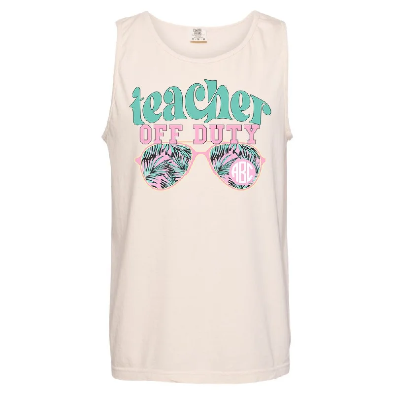 Monogrammed 'Teacher Off Duty' Comfort Colors Tank Top