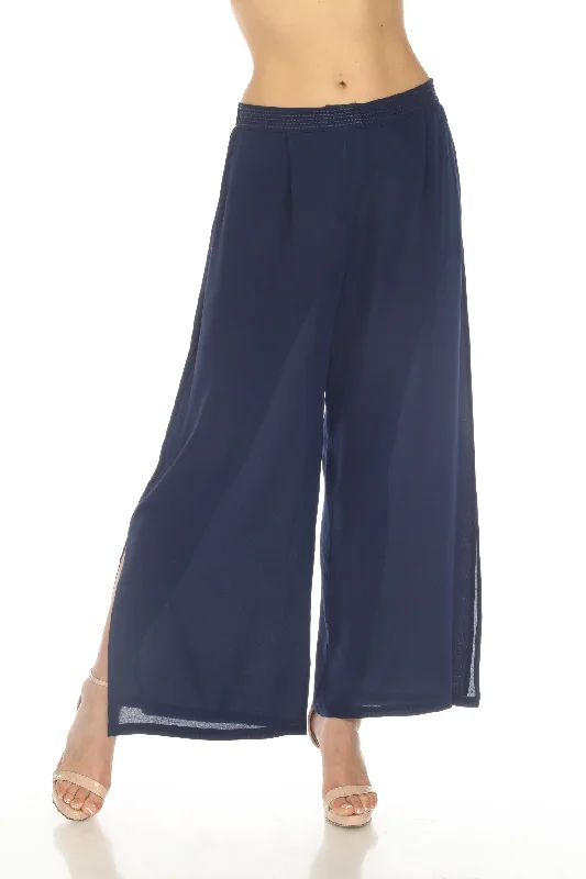 Johnny Was Navy High Slit Silk Wide Leg Pants Boho Chic R60222