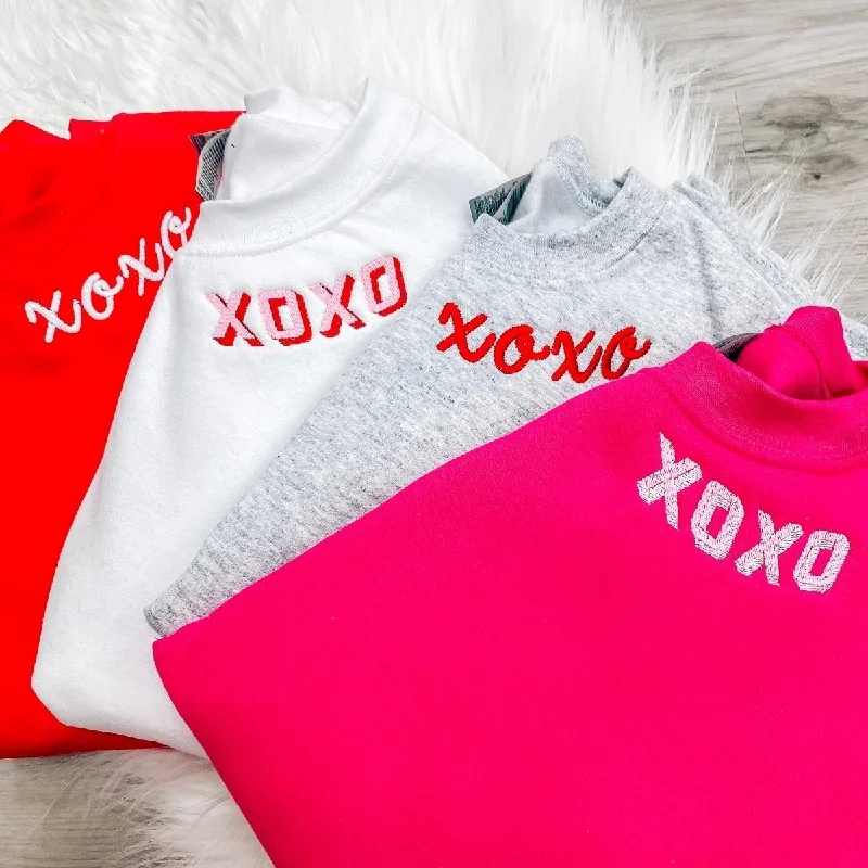 Embroidered XOXO Collar Wrap Sweatshirt