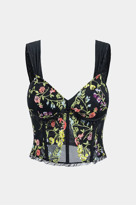 Mesh Embroidery Bustier Corset Slip Cami Top