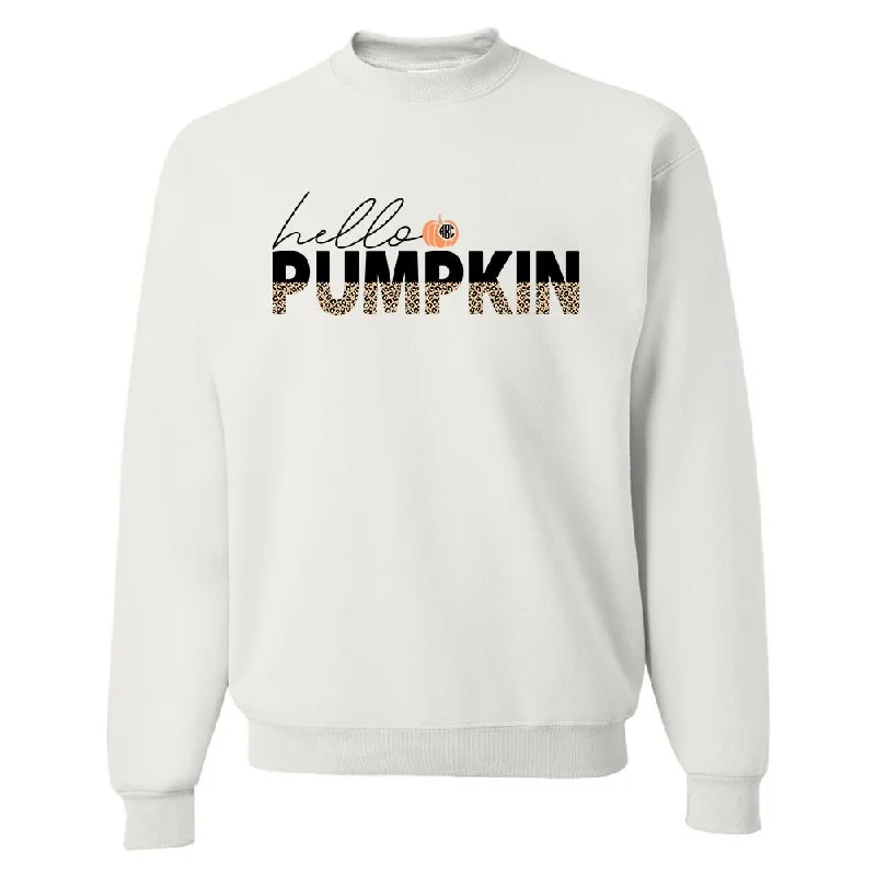 Monogrammed 'Hello Pumpkin' Leopard Crewneck Sweatshirt