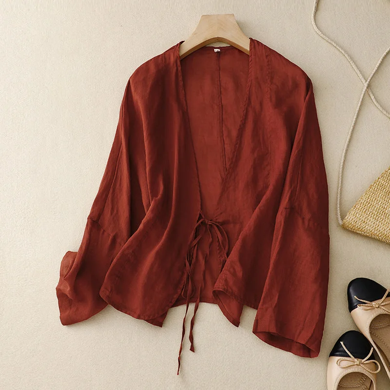 Casual Lace-Up Cotton Linen Cardigans Dynamic Women's High - energy