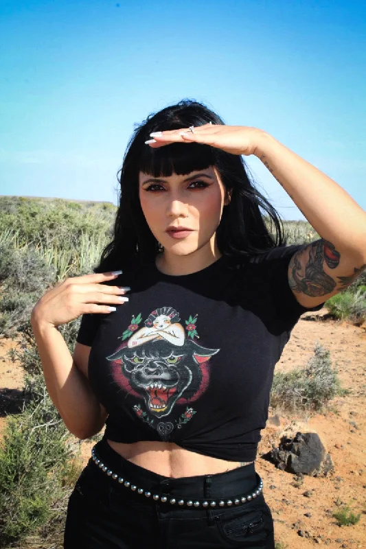 The Black Panther Fitted Tee in Black Practical Women's Quick - dry
