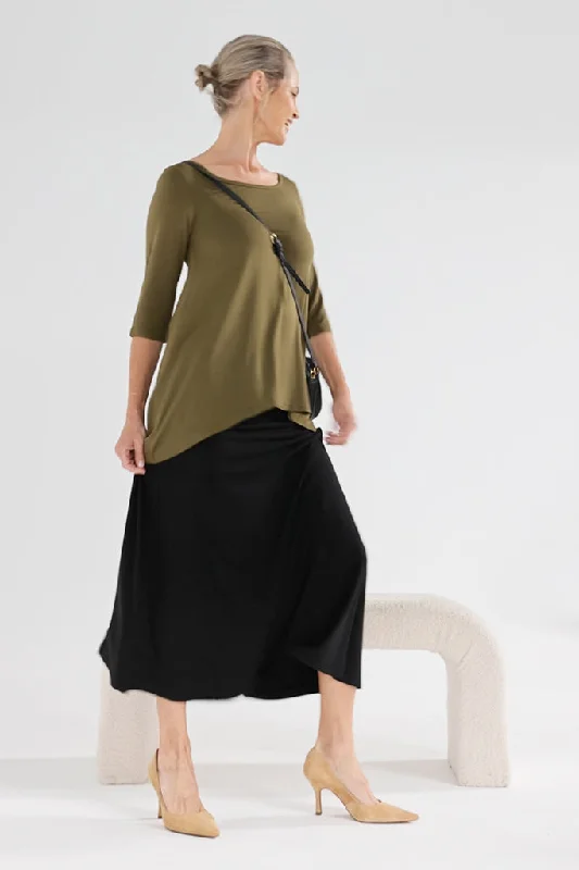 Hi Lo Hem Top - Dark Olive Adventure