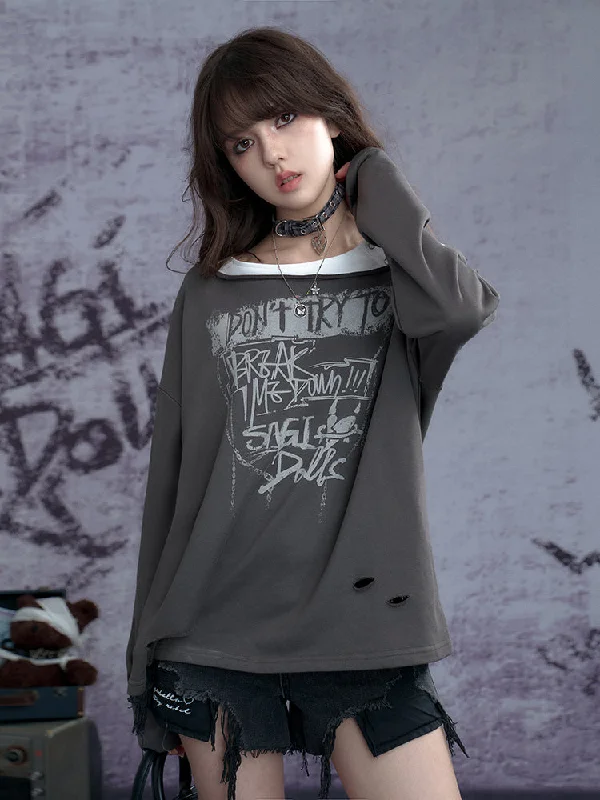 Distressed Hole Fake Two Long Sleeved Sweatshirt【s0000011923】 Compression