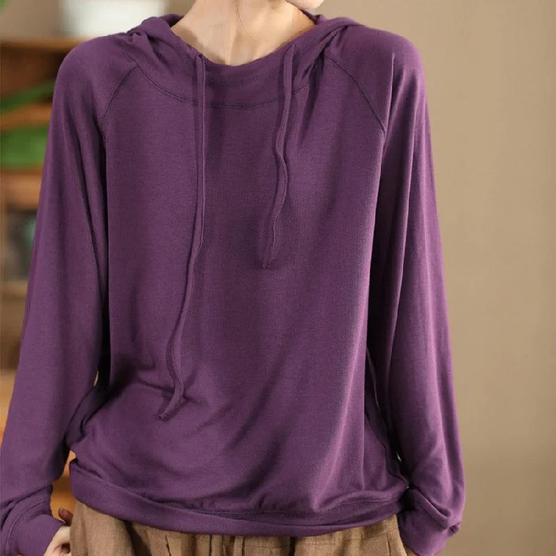 Babakud Women Autumn Solid Colors Cotton Hooded Sweater Laid - back Women's Vibe