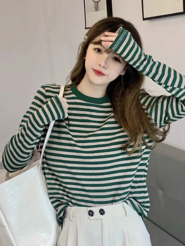 Striped long-sleeved t-shirt women's top       S3420 Adventure